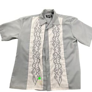 Dragonfly Clothing Shirt Mens Gray Tribal Embroidered Resortwear Tropical VTG